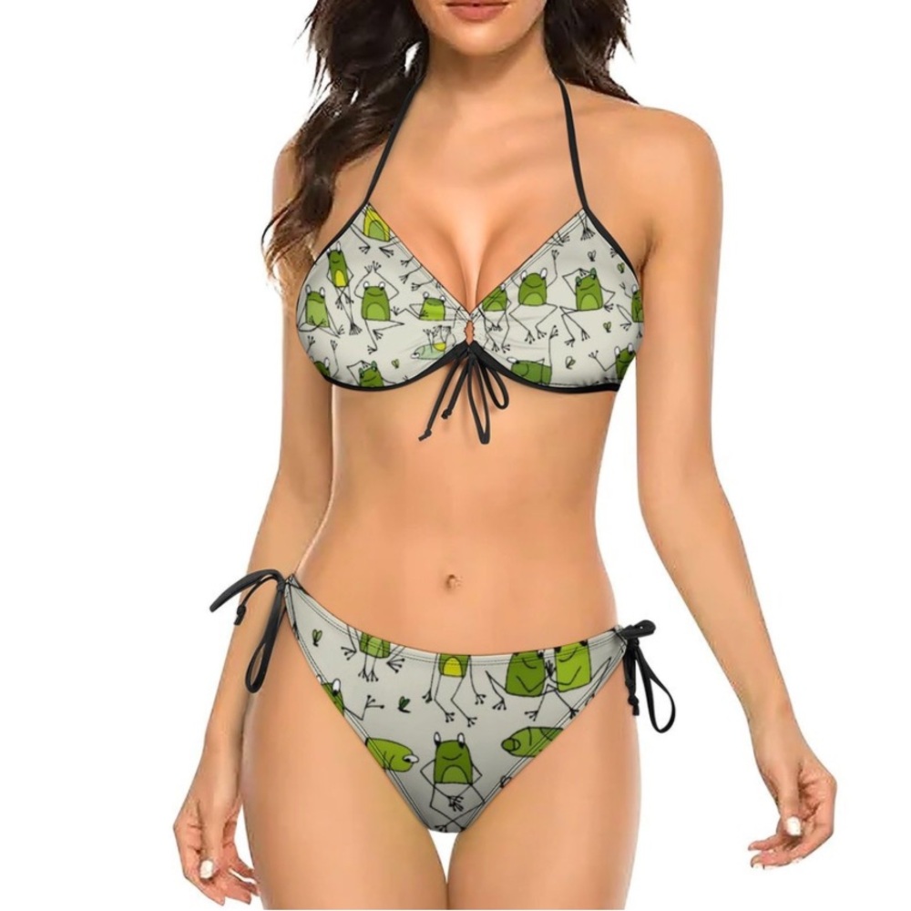 SWIMWEAR 2 Pc. Happy Frogs Bikini Hi-Cut Women’s Size 2XL.